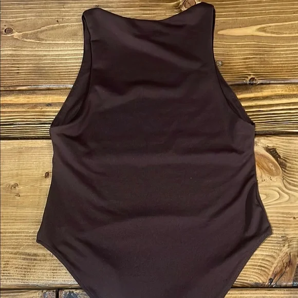 Zara Dark Brown Fitted Sleeveless Seamless Bodysuit - size Small - Picture 3 of 4